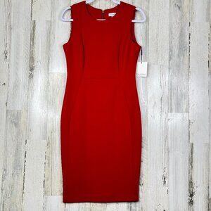 NEW! Calvin Klein Womens Dress Size 6 Red Sleeveless Scuba Classic French Formal